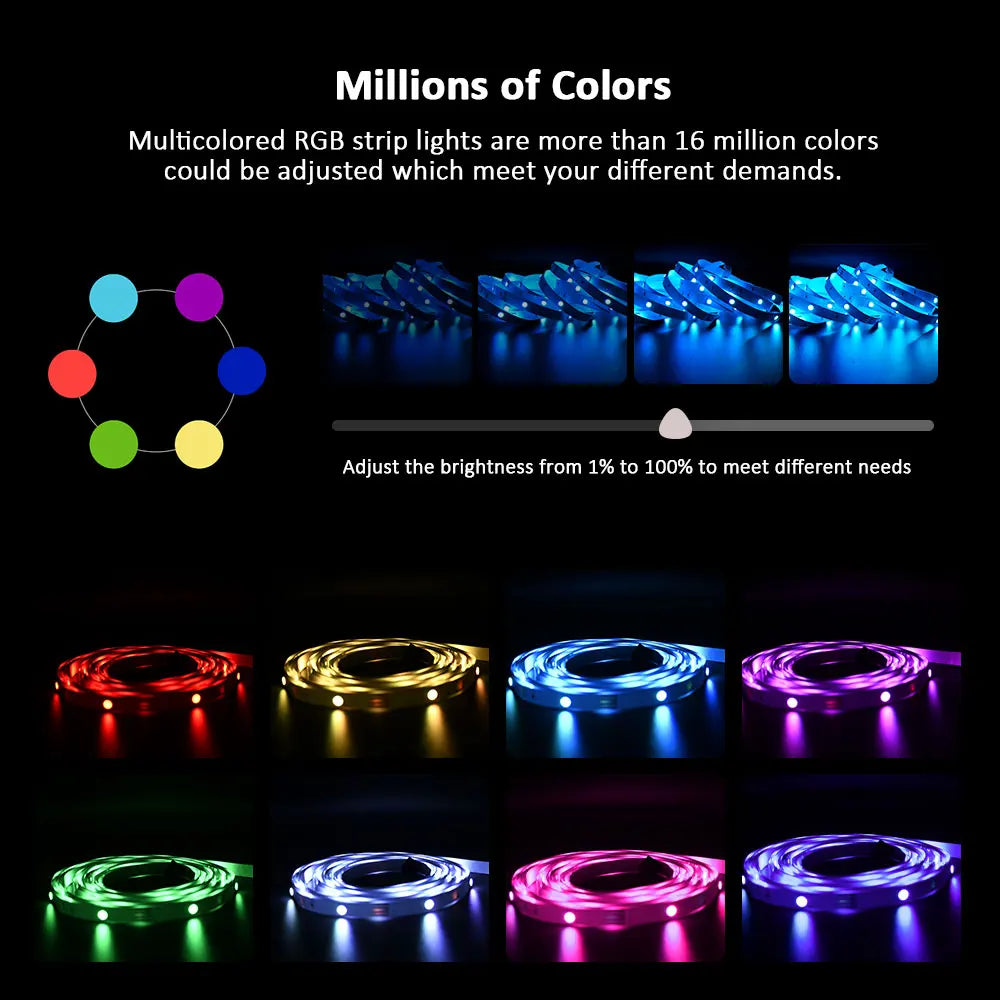 Tira de luces LED RGB 3535, 5 V, 1 m-30 m, 16 millones de colores, RGB, iluminación de tira LED con sincronización musical, cambio de color para fiestas en casa.