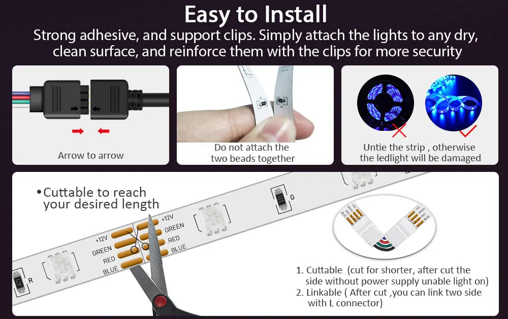 Tira de luces LED RGB 3535, 5 V, 1 m-30 m, 16 millones de colores, RGB, iluminación de tira LED con sincronización musical, cambio de color para fiestas en casa.