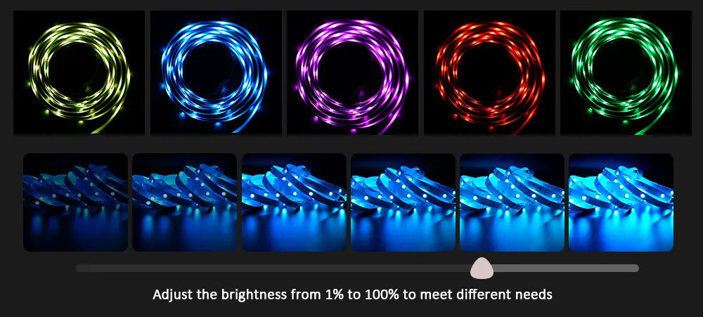 Tira de luces LED RGB 3535, 5 V, 1 m-30 m, 16 millones de colores, RGB, iluminación de tira LED con sincronización musical, cambio de color para fiestas en casa.