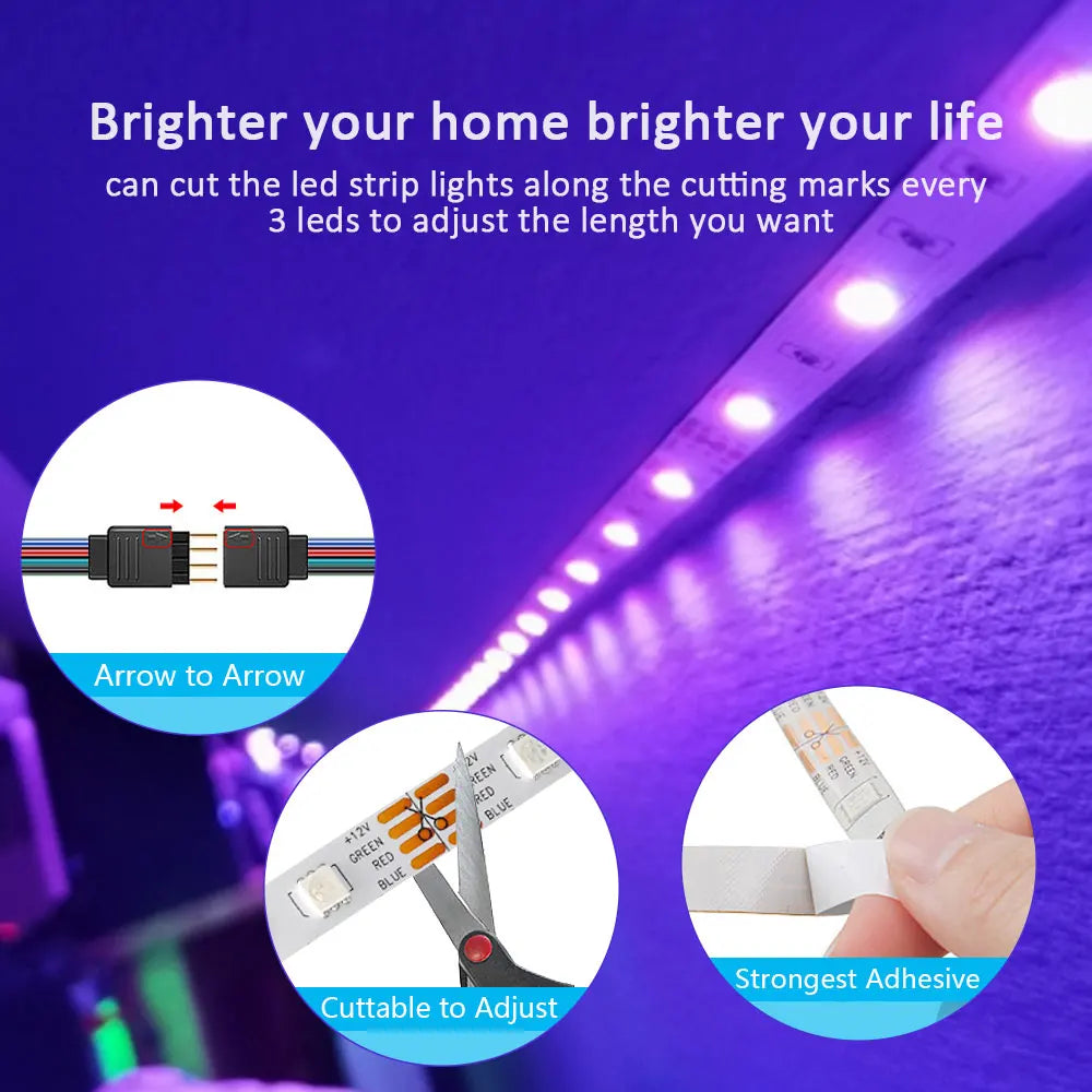 Tira de luces LED RGB 3535, 5 V, 1 m-30 m, 16 millones de colores, RGB, iluminación de tira LED con sincronización musical, cambio de color para fiestas en casa.