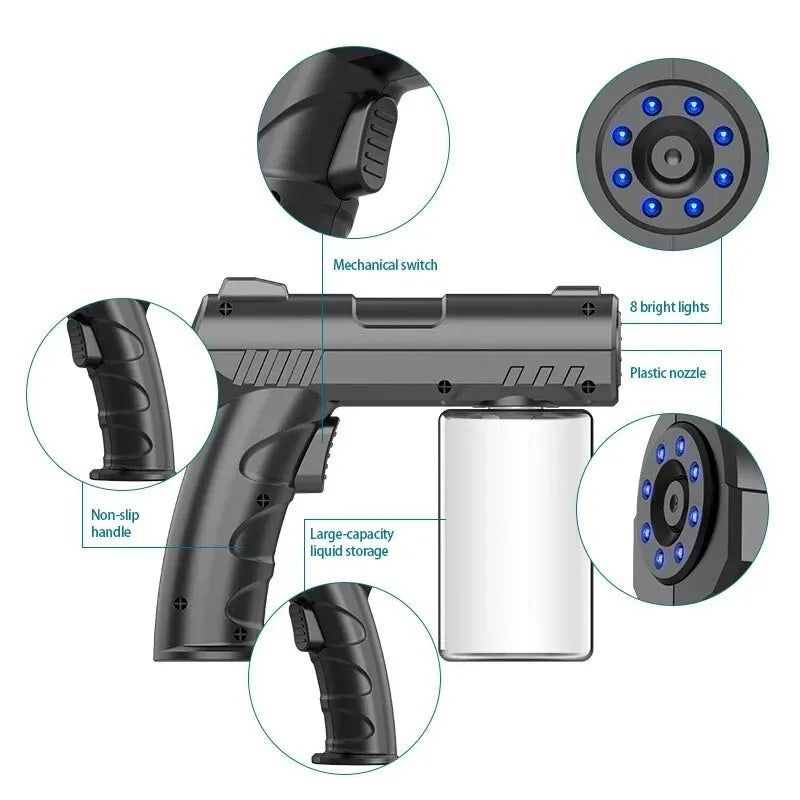 Pistola desinfectante con vaporizador de luz azul nano USB de 280 ml, nuevo estilo, inalámbrica, eléctrica, para barbería y jardín.