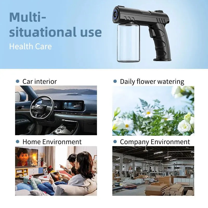 Pistola desinfectante con vaporizador de luz azul nano USB de 280 ml, nuevo estilo, inalámbrica, eléctrica, para barbería y jardín.