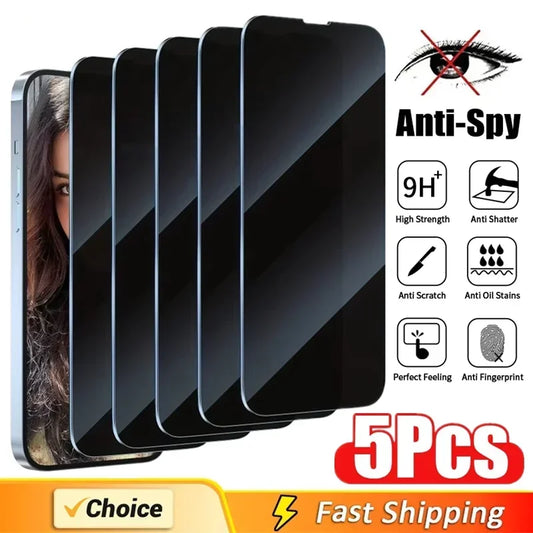 5Pcs Protector de pantalla de privacidad ANTI ESPIA para iPhone 16 11 12 13 14 Pro Max Mini 8K  iPhone 15 PRO XR X XS MAX
