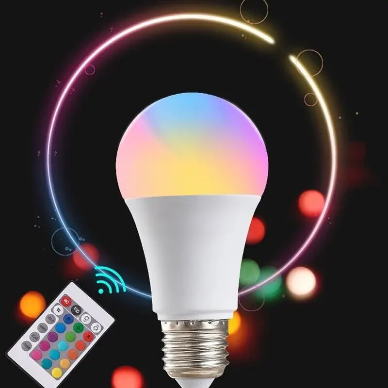 Bombilla LED RGB de 16 colores, multicolor, E27, 220 V, iluminación doméstica, regulable, control remoto de 24 teclas, lámpara inteligente, luz de ambiente.