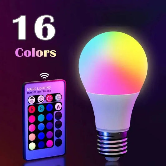 Bombilla LED RGB de 16 colores, multicolor, E27, 220 V, iluminación doméstica, regulable, control remoto de 24 teclas, lámpara inteligente, luz de ambiente.